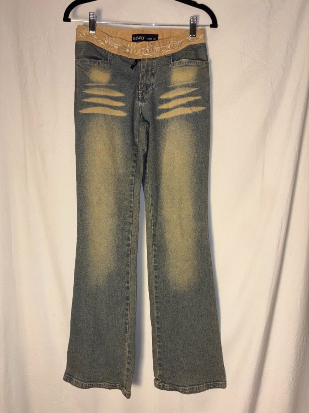 Revolt Jeans Co. Girl’s Y2K Embroidered Suede Waist Bootcut Jeans Size 7/8